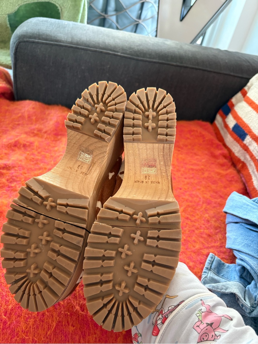 Women’s Free People Brown & White Cow-Print Platform clog - Picture 4 of 4